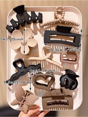 Neutral Matte Hair Clip Set - Black & Beige